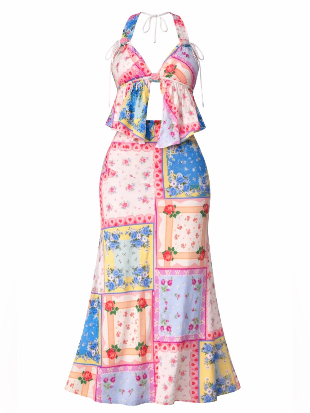 For Love And Lemons Cassandra Maxi Skirt Matching Set Patchwork Floral